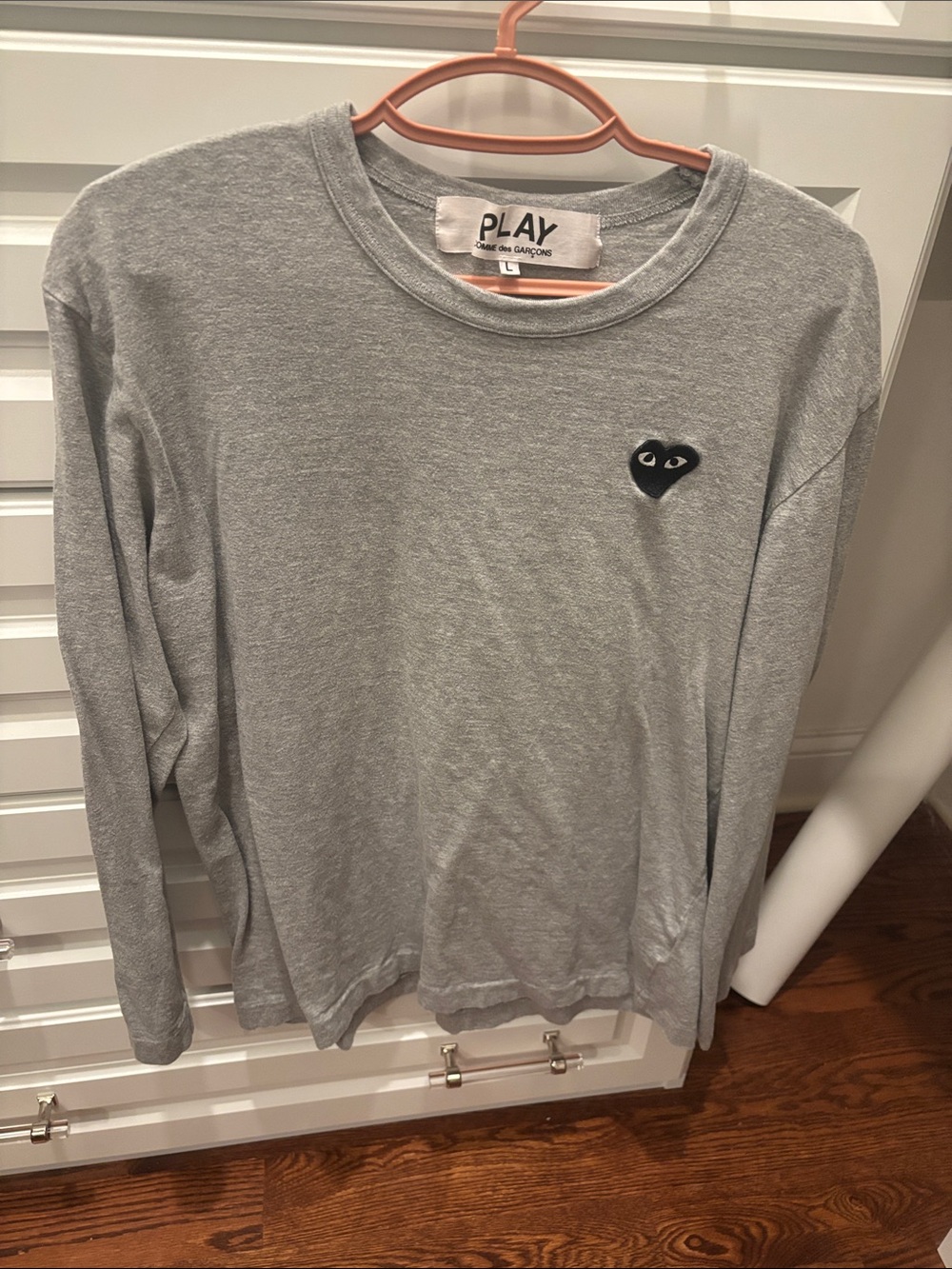 Comme des Garcons Men’s PLAY Grey Long-Sleeve Logo Tee